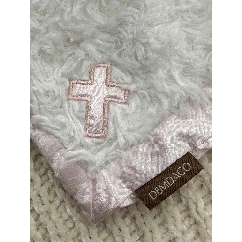 Demdaco White Bear Angel Wings Pink Cross Baby‎ Security Blanket Lovey Baptism